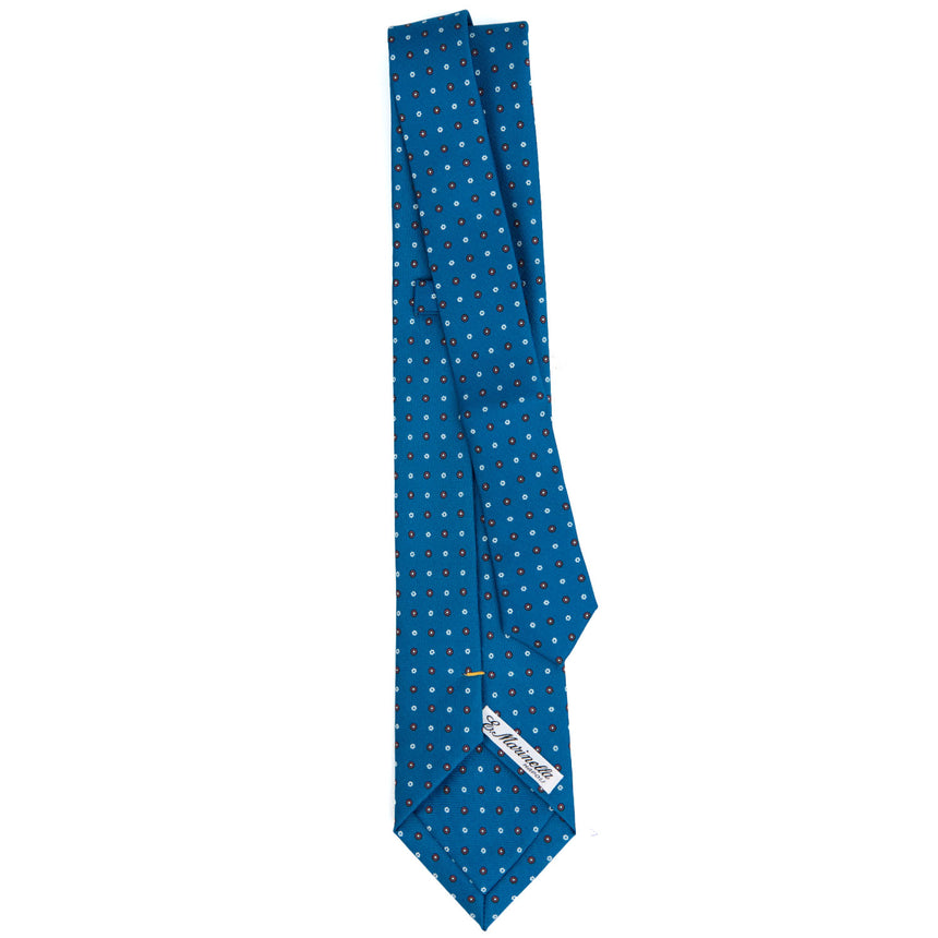 MID BLUE EXTRA LONG PRINTED SILK TIE