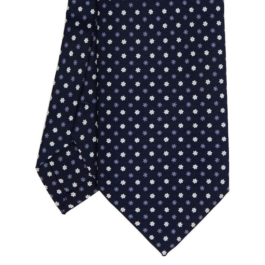 DARK BLUE EXTRA LONG PRINTED SILK TIE