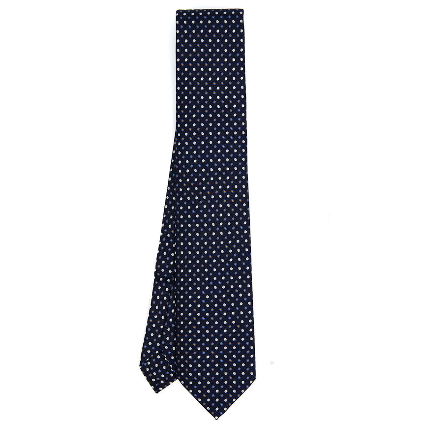 DARK BLUE EXTRA LONG PRINTED SILK TIE