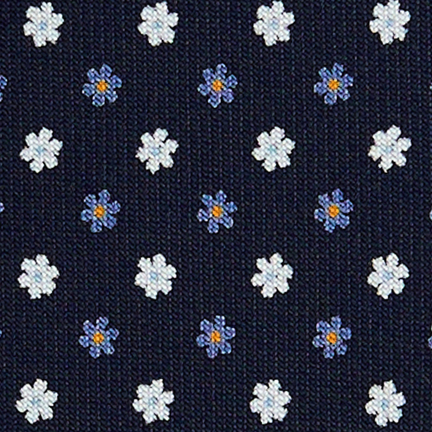 DARK BLUE EXTRA LONG PRINTED SILK TIE