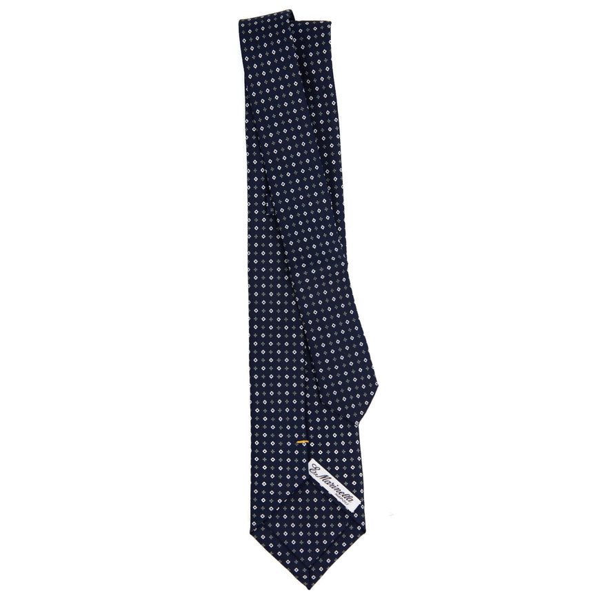 DARK BLUE EXTRA LONG PRINTED SILK TIE