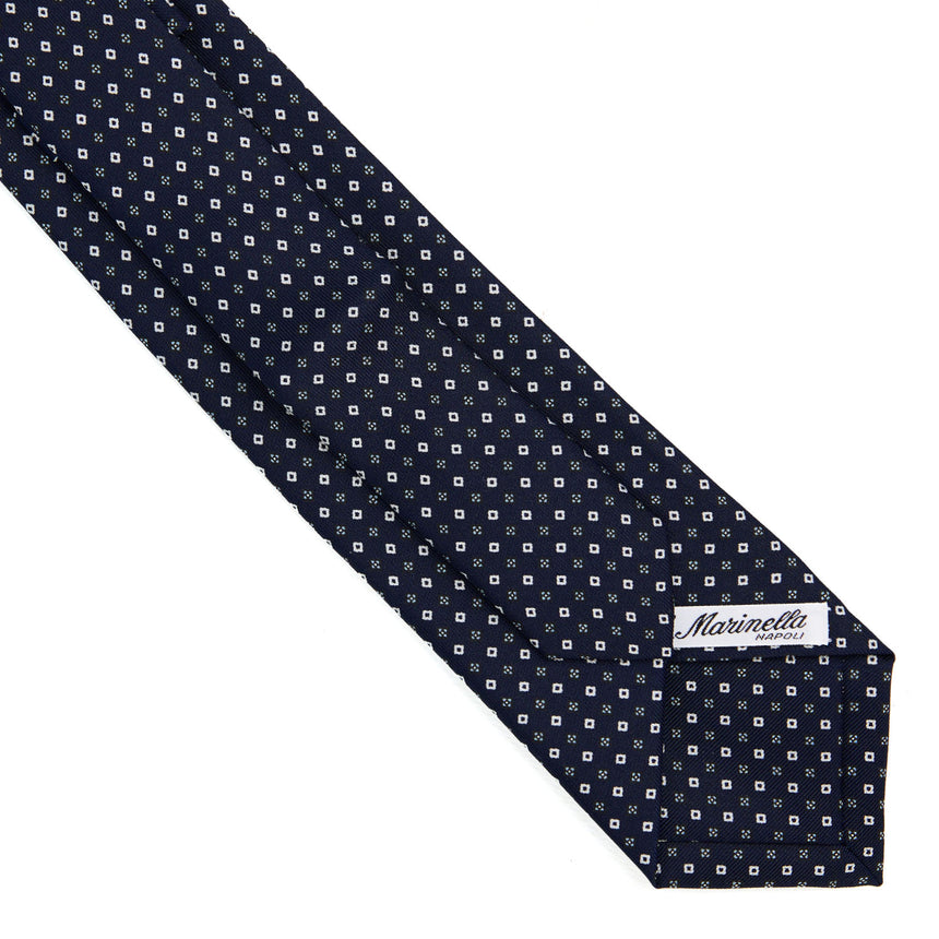 DARK BLUE EXTRA LONG PRINTED SILK TIE