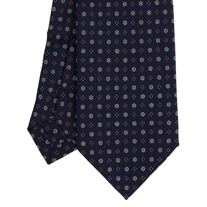 DARK BLUE EXTRA LONG PRINTED SILK TIE