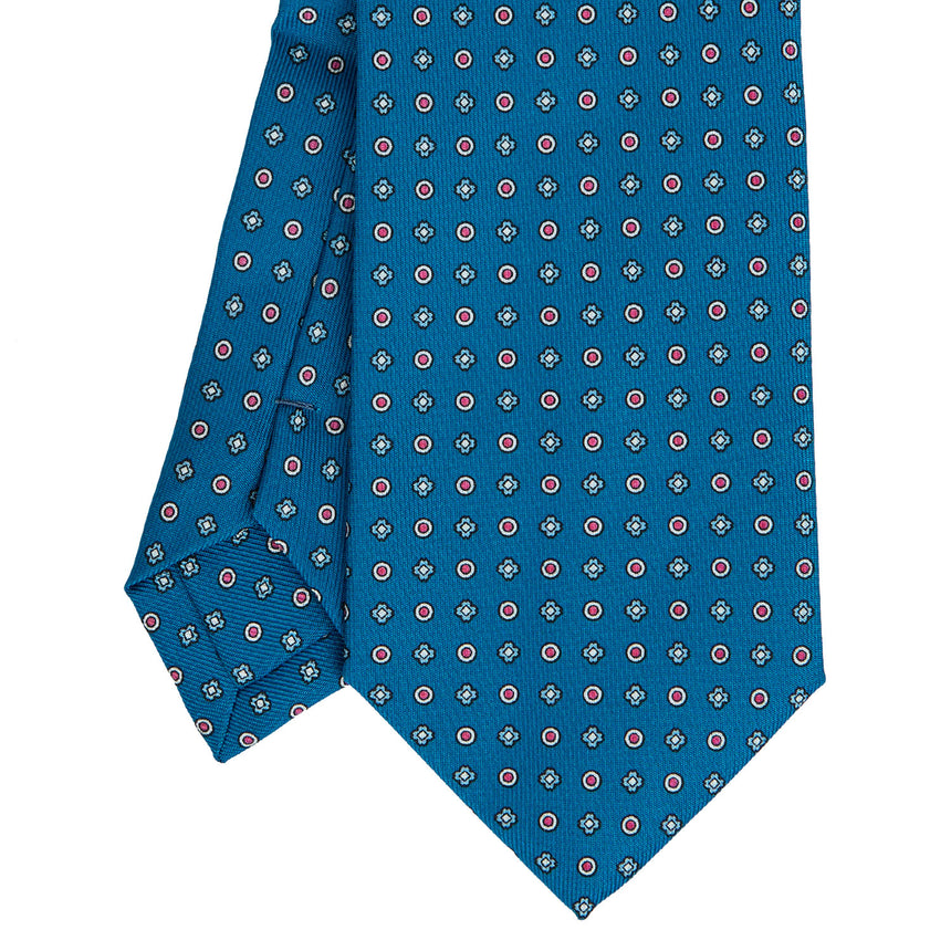 MID BLUE EXTRA LONG PRINTED SILK TIE