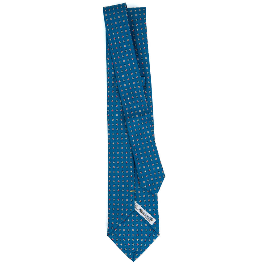 MID BLUE EXTRA LONG PRINTED SILK TIE