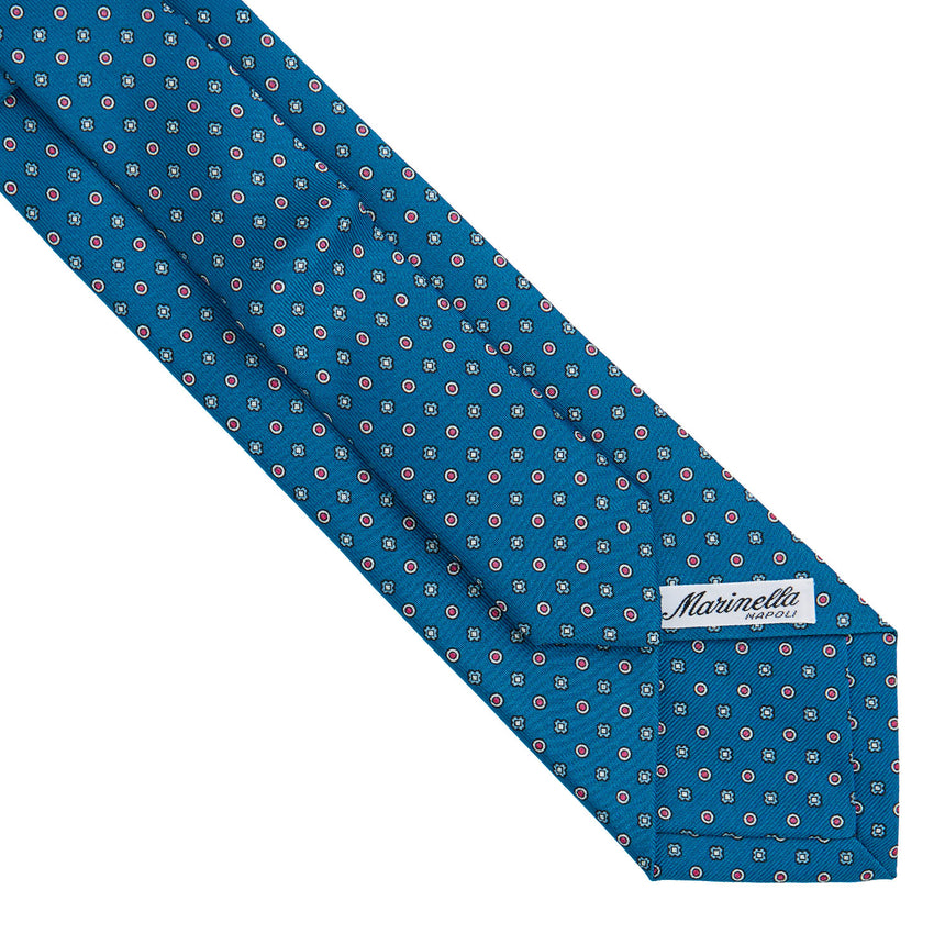 MID BLUE EXTRA LONG PRINTED SILK TIE