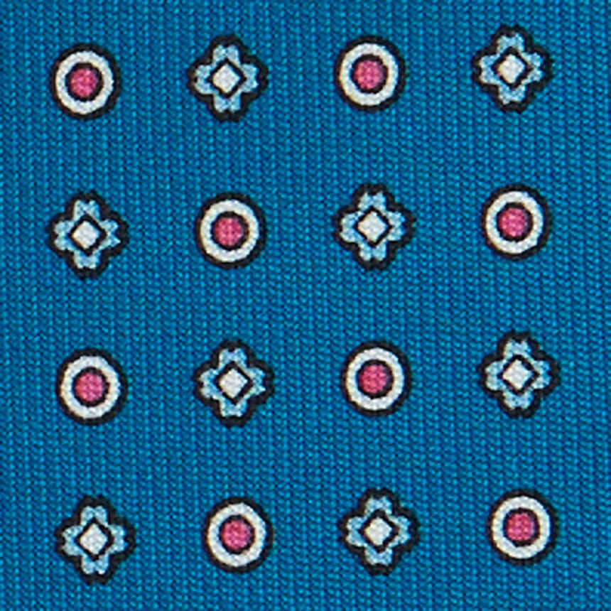 MID BLUE EXTRA LONG PRINTED SILK TIE