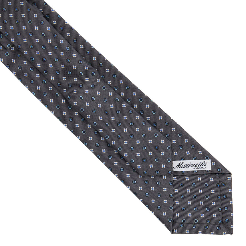 CRAVATTA EXTRA LONG IN SETA STAMPATA GRIGIO SCURO