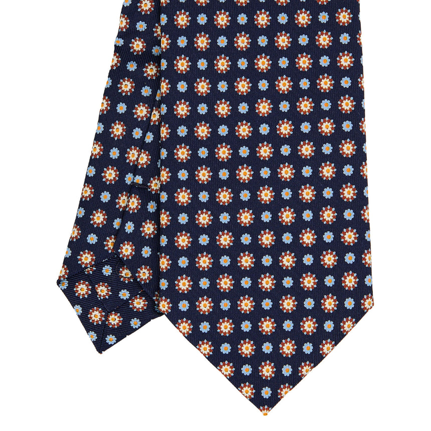 DARK BLUE EXTRA LONG PRINTED SILK TIE
