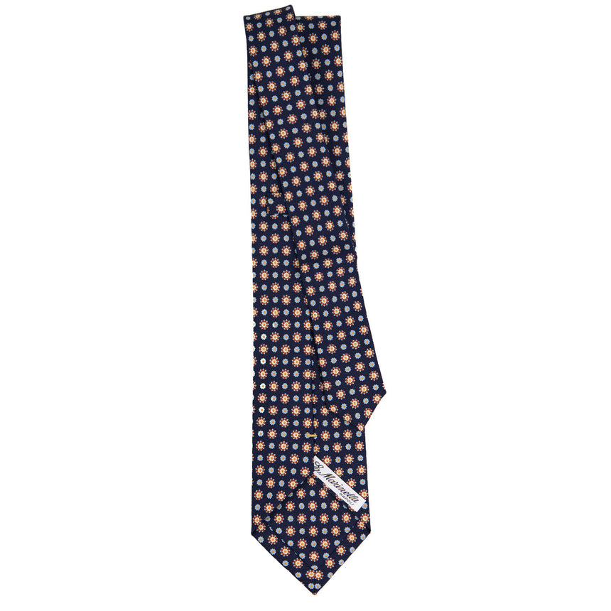 DARK BLUE EXTRA LONG PRINTED SILK TIE