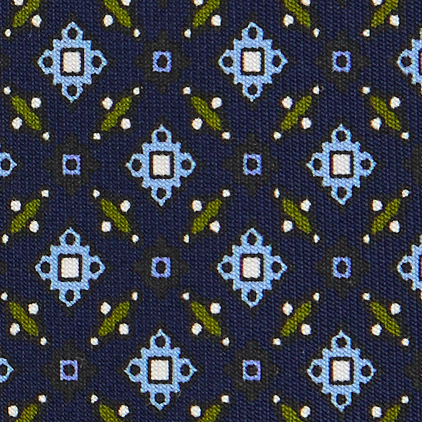 CRAVATTA EXTRA LONG IN SETA STAMPATA BLU SCURO