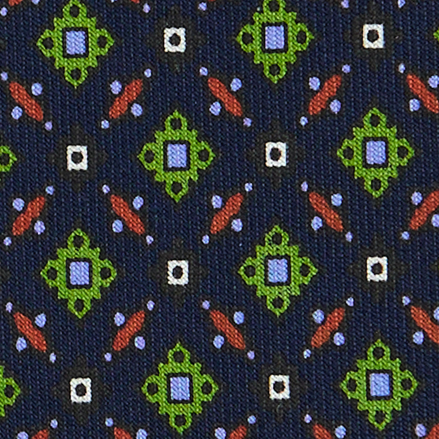 CRAVATTA EXTRA LONG IN SETA STAMPATA BLU SCURO