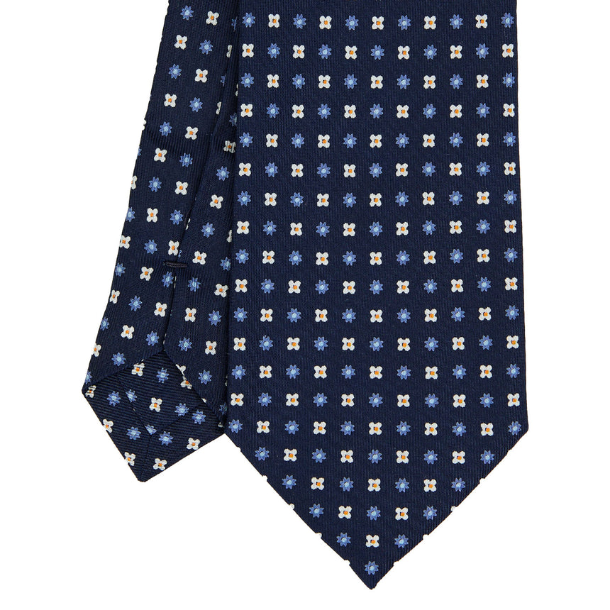 CRAVATTA EXTRA LONG IN SETA STAMPATA BLU SCURO