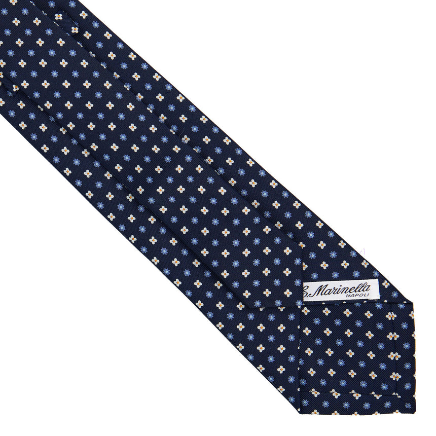 CRAVATTA EXTRA LONG IN SETA STAMPATA BLU SCURO