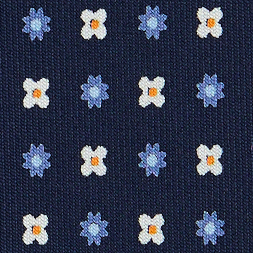 CRAVATTA EXTRA LONG IN SETA STAMPATA BLU SCURO