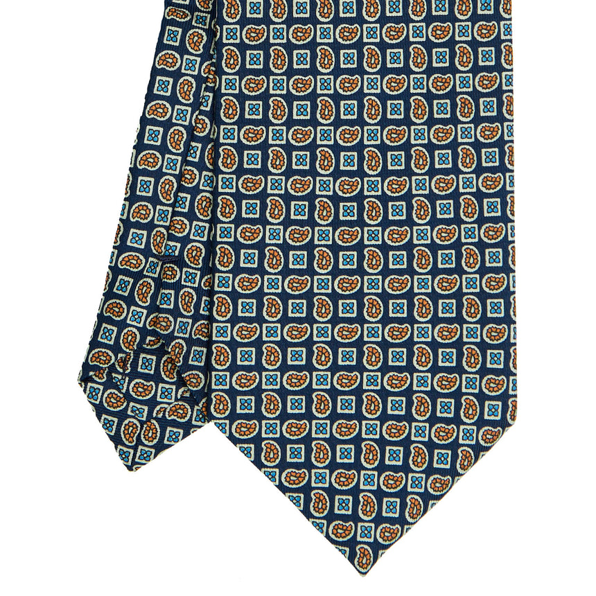 DARK BLUE EXTRA LONG PRINTED SILK TIE
