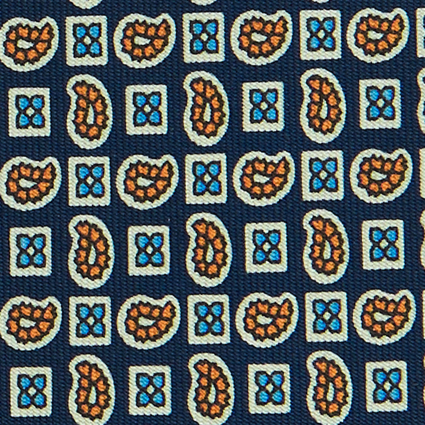 DARK BLUE EXTRA LONG PRINTED SILK TIE