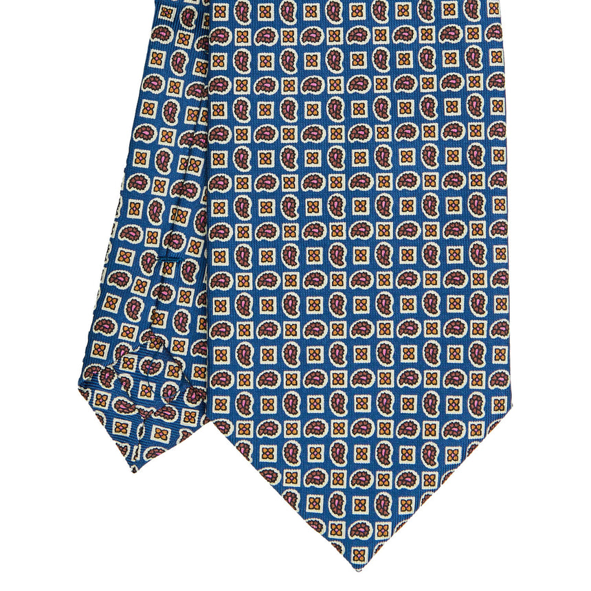 CRAVATTA EXTRA LONG IN SETA STAMPATA BLU