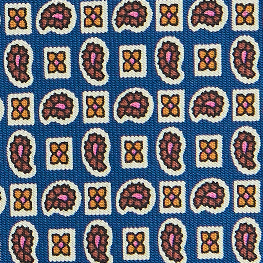 CRAVATTA EXTRA LONG IN SETA STAMPATA BLU