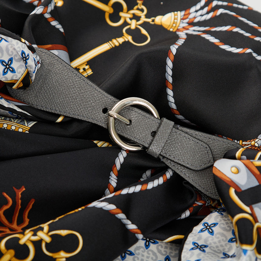 DARK GREY LEATHER SCARF-BUCKLE