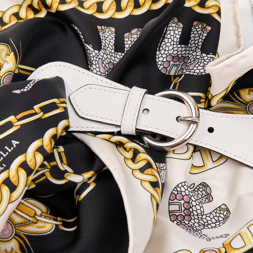 WHITE LEATHER SCARF-BUCKLE