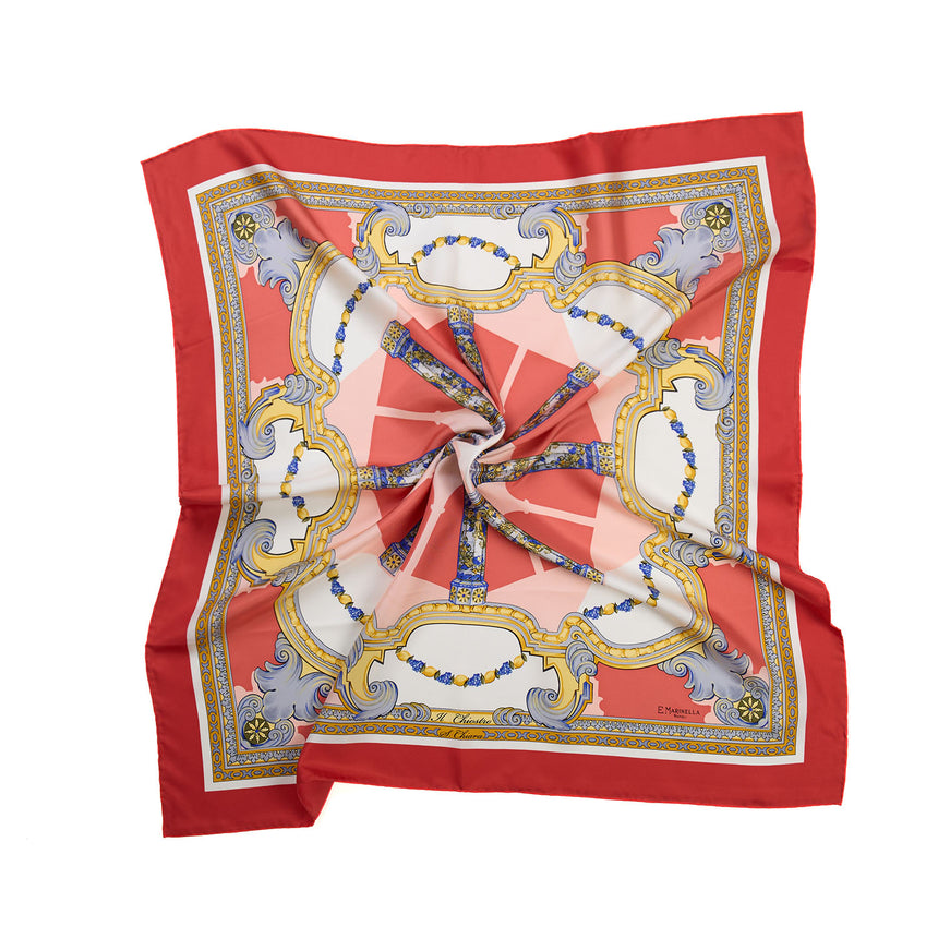 RED PRINTED SILK SCARF 90
