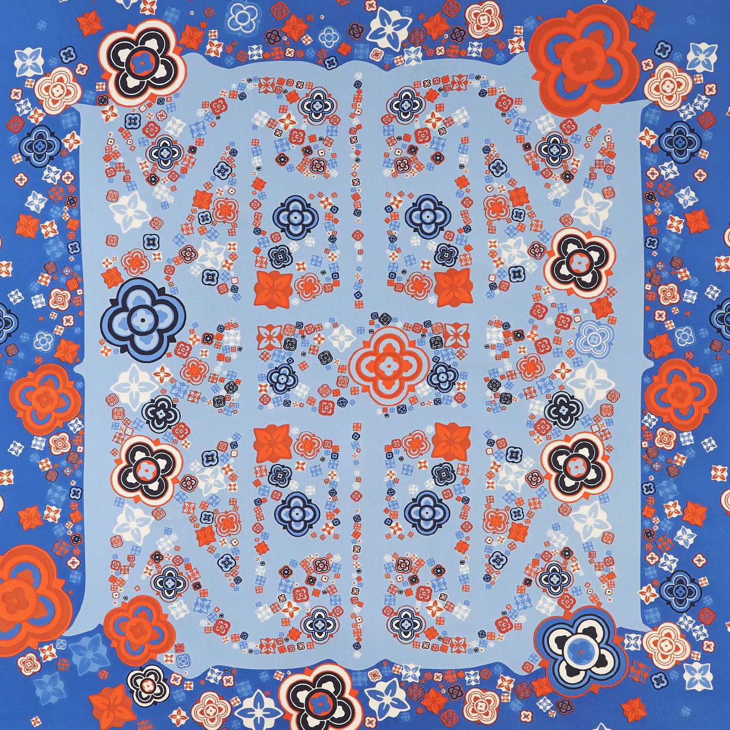 Blue Silk Scarf 90 - World Of Archivio Flowers 1961 – E.Marinella
