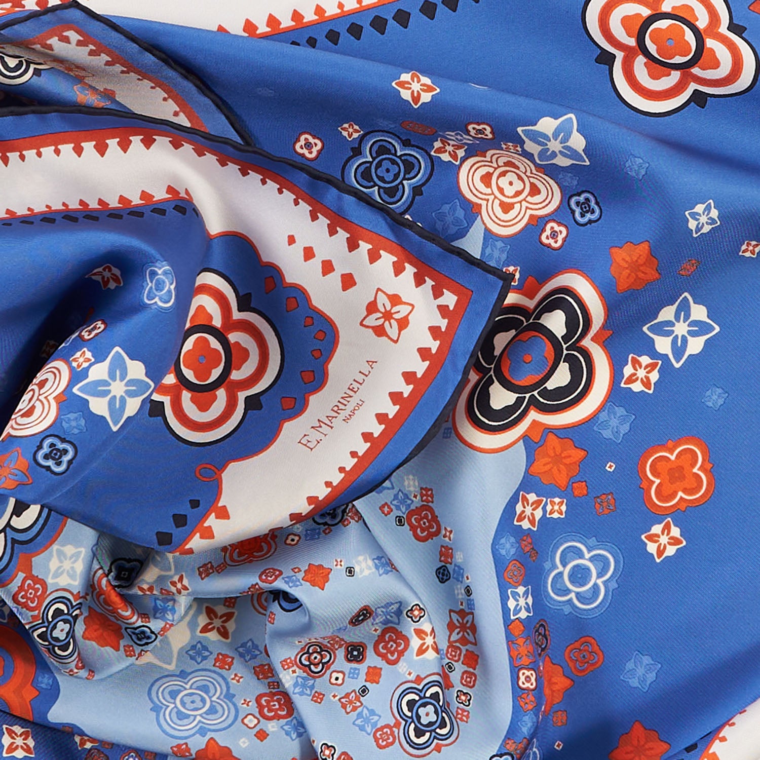 Blue Silk Scarf 90 - World Of Archivio Flowers 1961 – E.Marinella