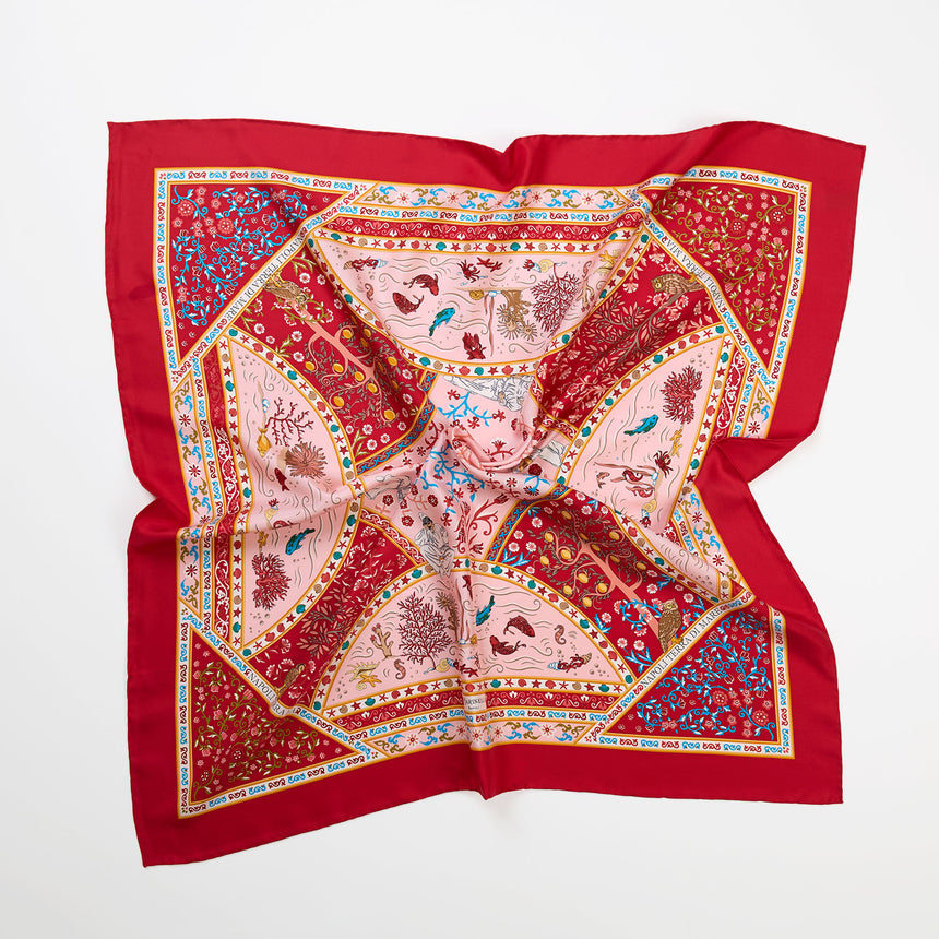 BURGUNDY PRINTED SILK SCARF 90