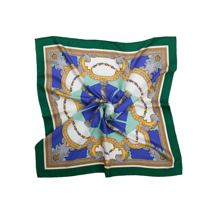 DARK GREEN PRINTED SILK SCARF 90