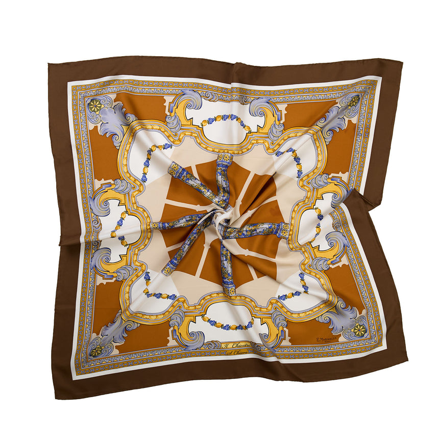 FOULARD IN SETA STAMPATA 90 MARRONE SCURO