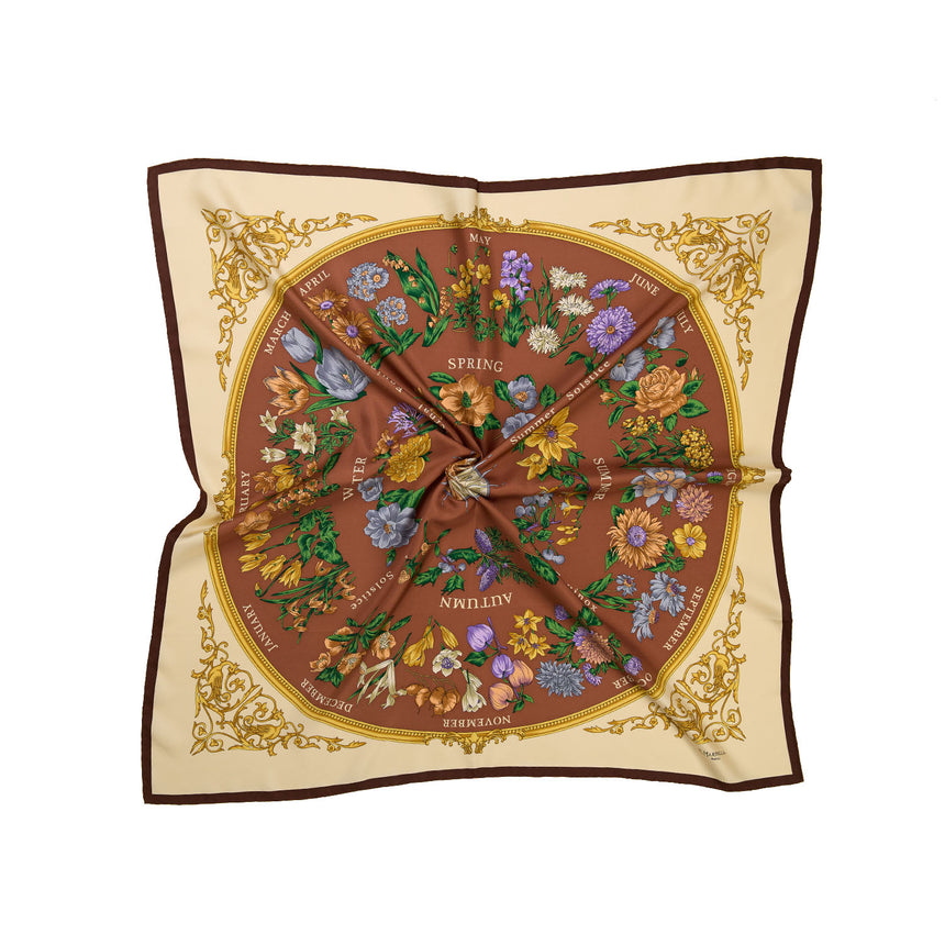 BROWN PRINTED SILK SCARF 90