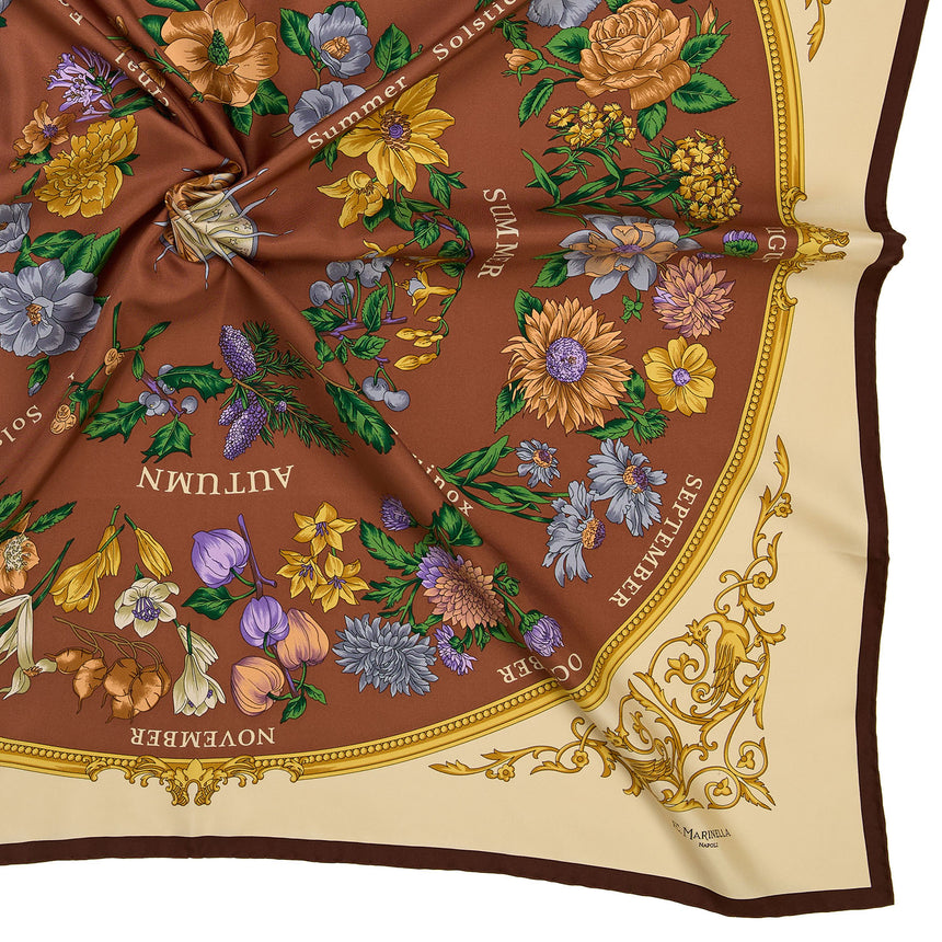 BROWN PRINTED SILK SCARF 90