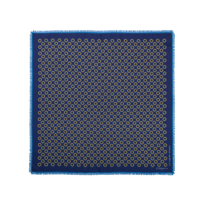 BLUE PRINTED SILK DIAMOND SHAPE SCARF