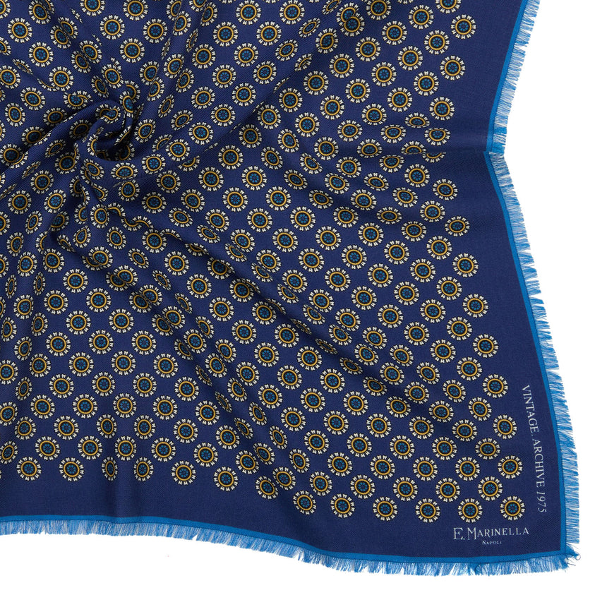 BLUE PRINTED SILK DIAMOND SHAPE SCARF
