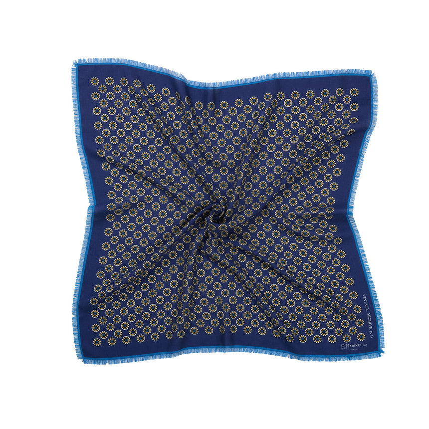 BLUE PRINTED SILK DIAMOND SHAPE SCARF