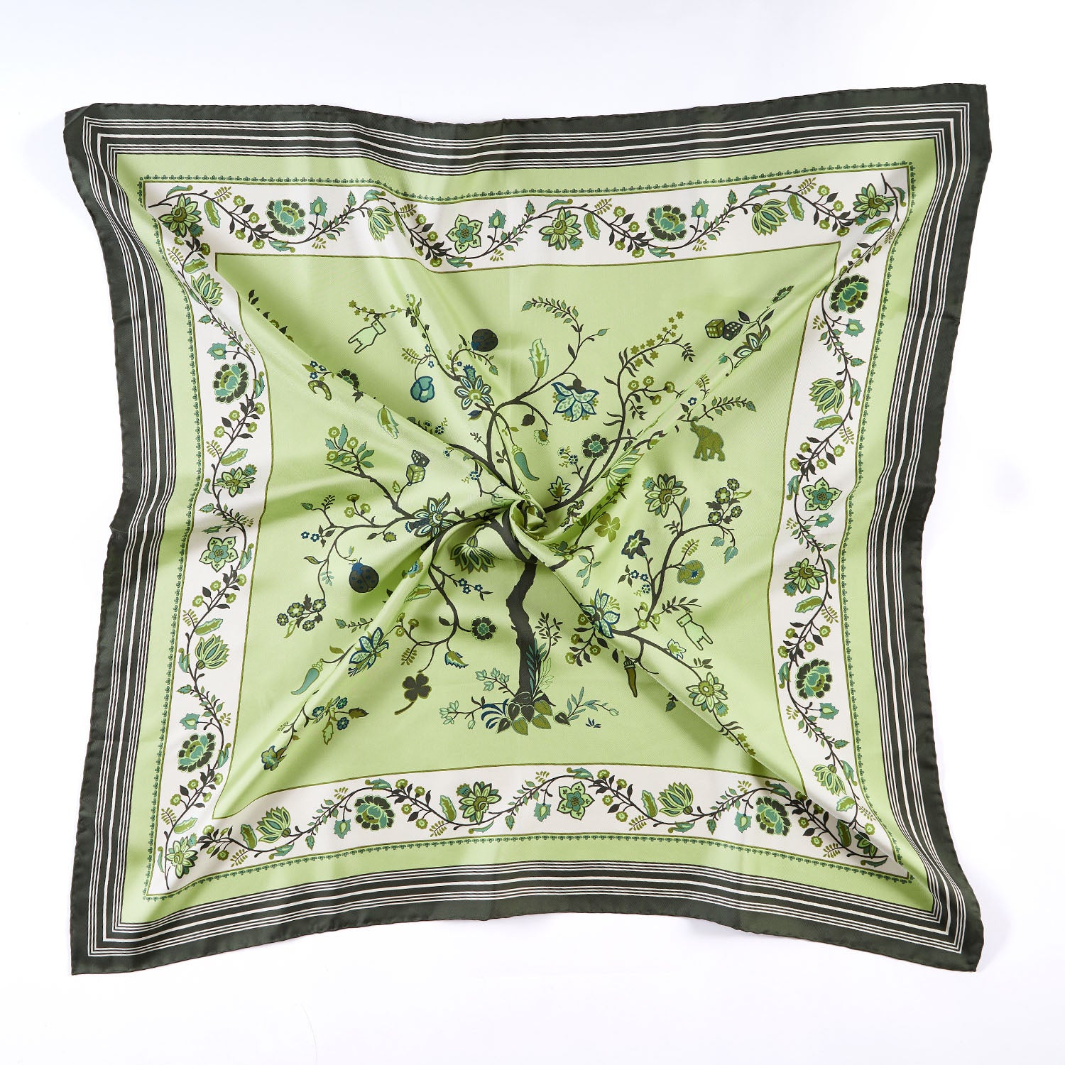 Olive Green Silk Scarf 90 - The Tree Of Life – E.Marinella