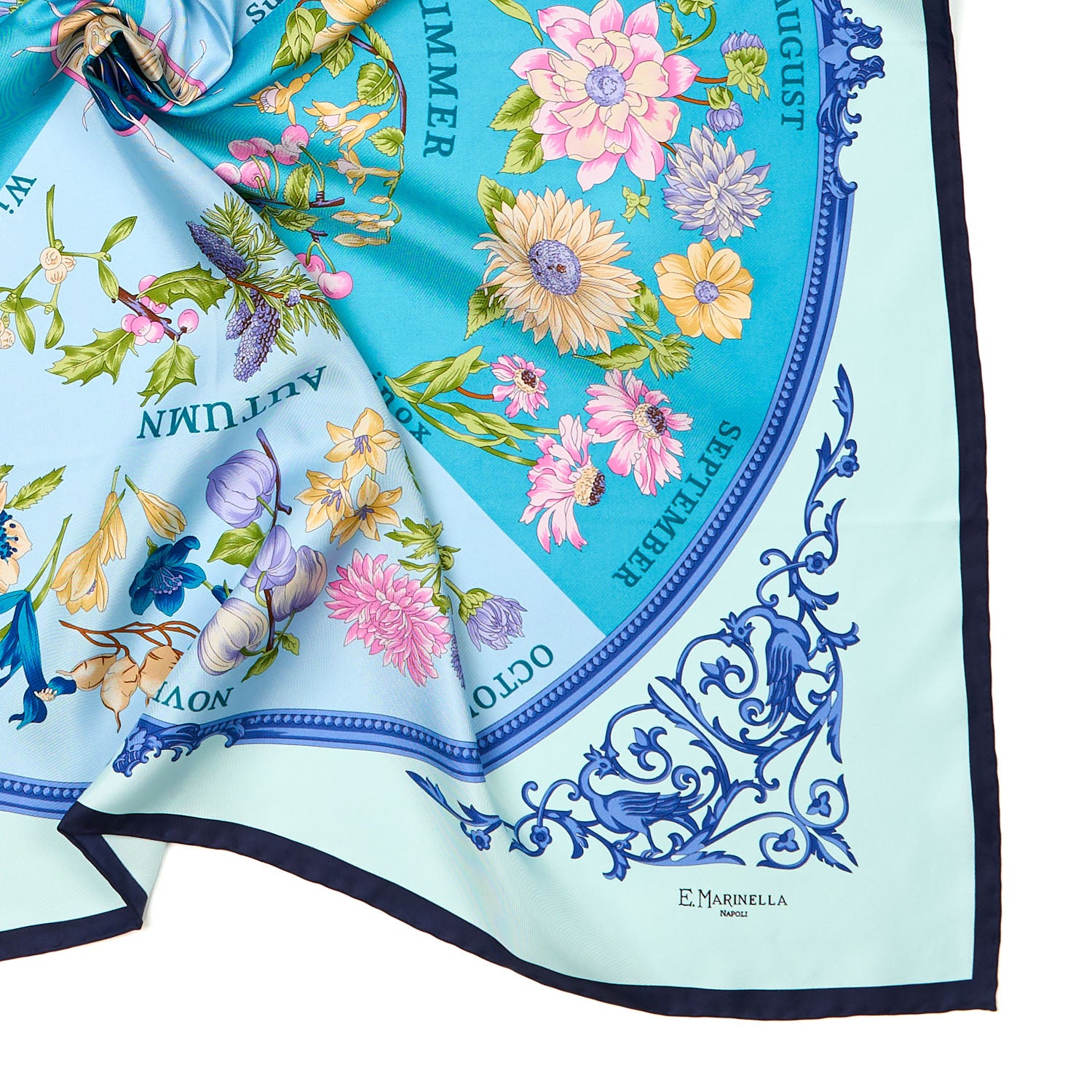 Light Blue Silk Scarf 90 - The Wheel Of Seasons – E.Marinella