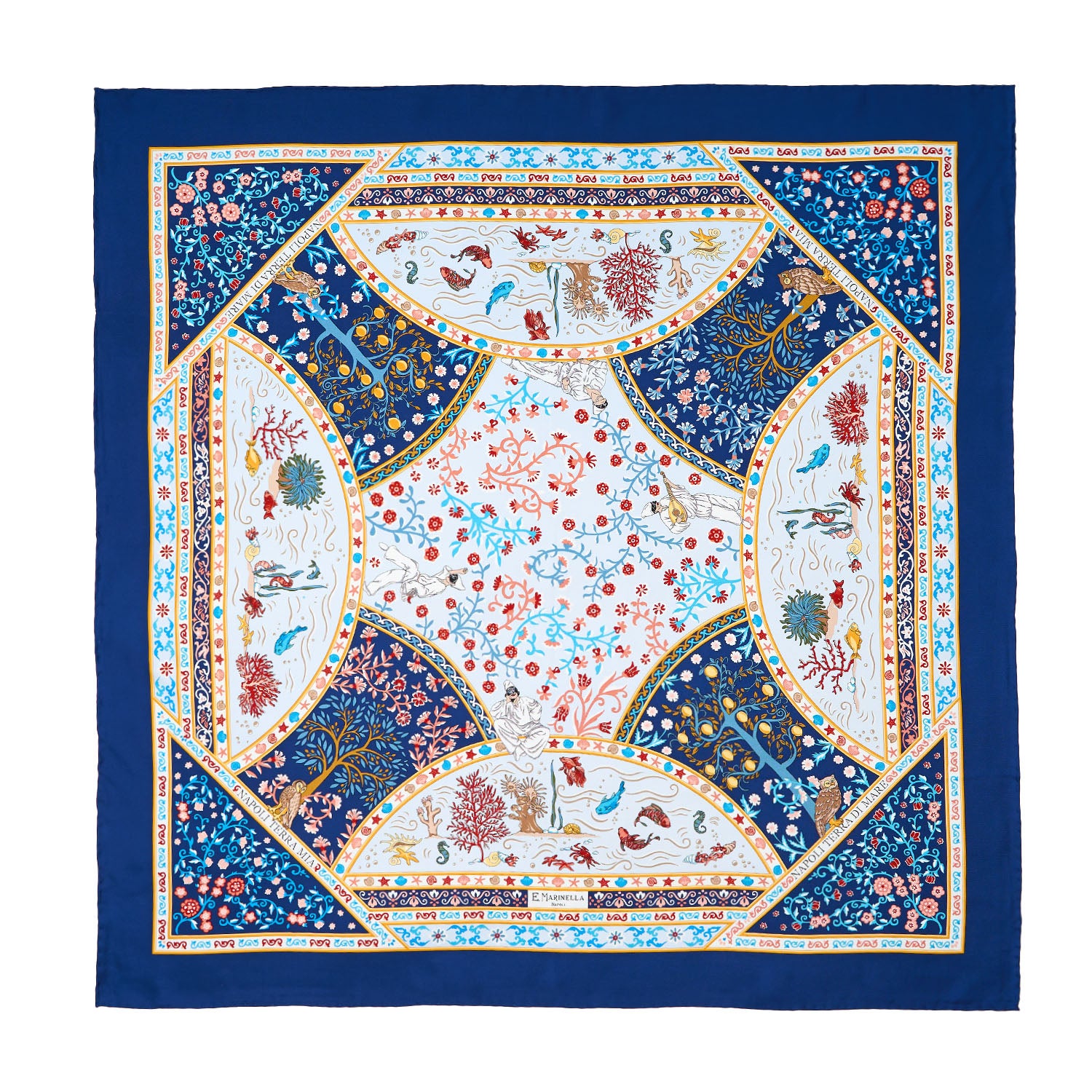 E. Marinella シルクスカーフ 90cm Blue Silk Scarf 90 - Napoli Terra Mia – E.Marinella