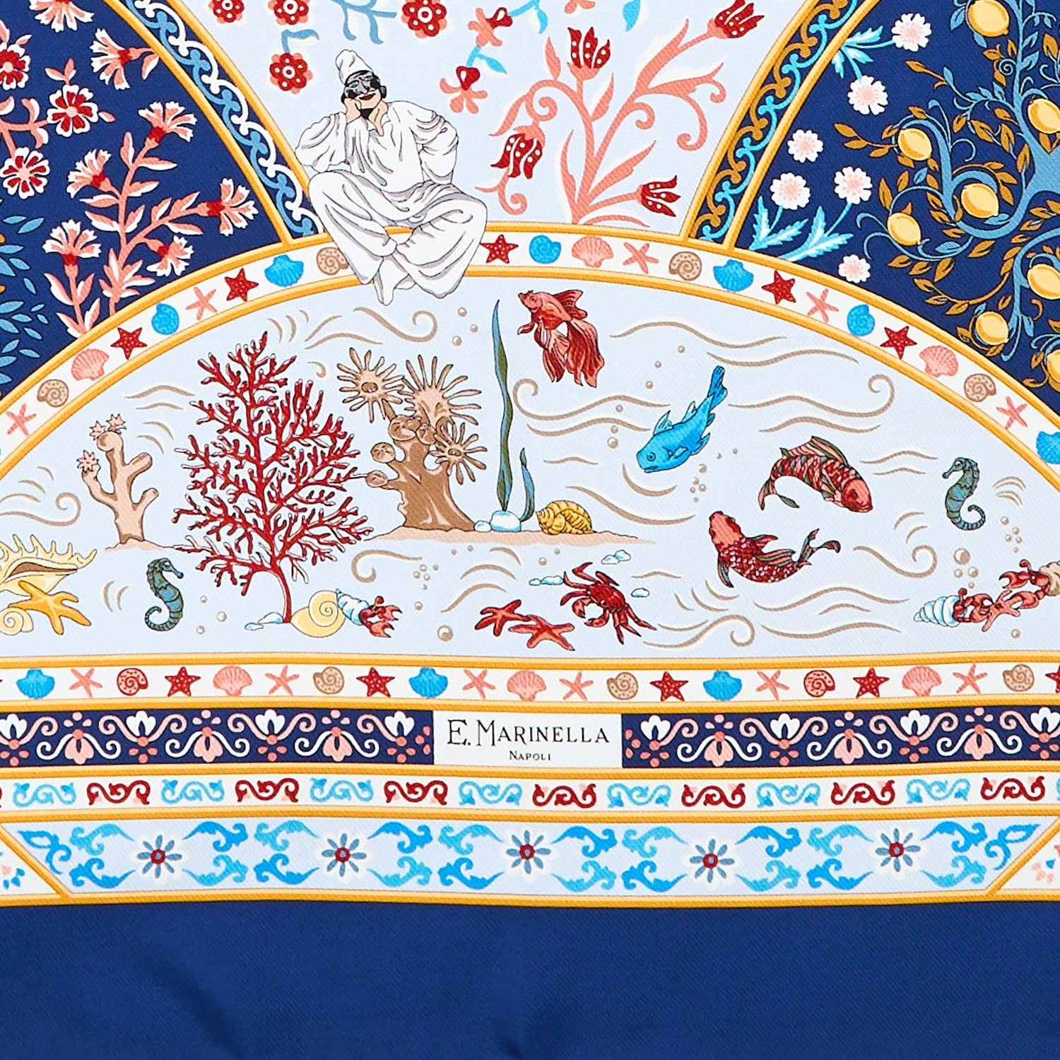 Blue Silk Scarf 90 - Napoli Terra Mia – E.Marinella