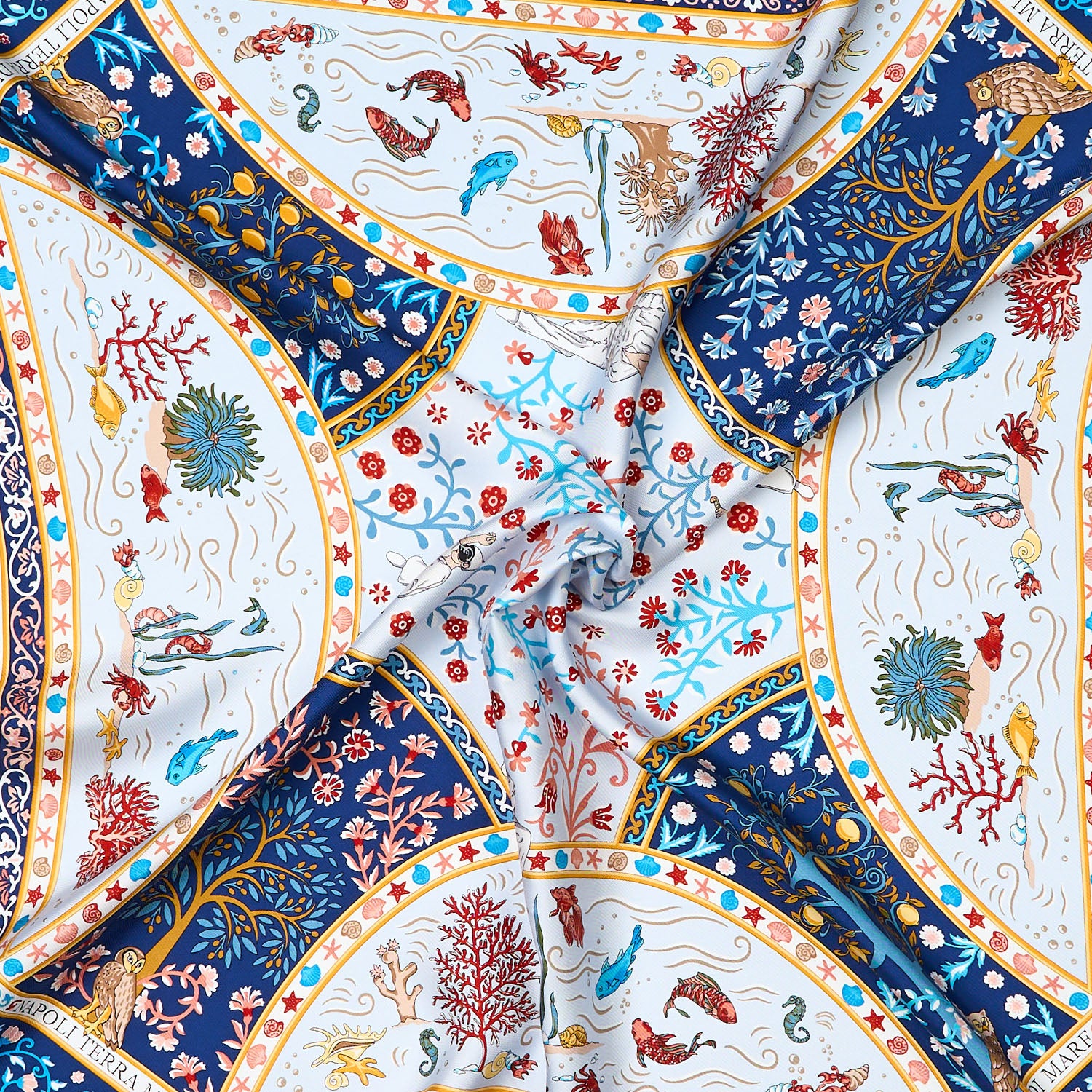 Blue Silk Scarf 90 - Napoli Terra Mia – E.Marinella