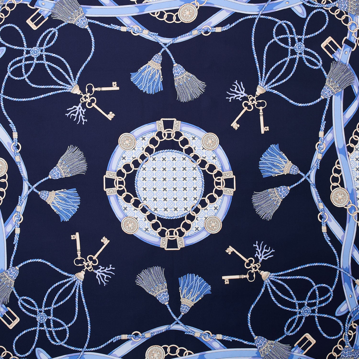 Blue Silk Scarf 90 - Micropattern, Tassels, And Keys – E.Marinella