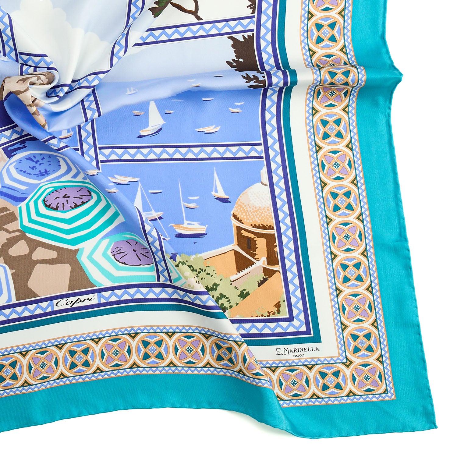 E. Marinella シルクスカーフ 90cm Green Silk Scarf 90 - Faraglioni of Capri – E.Marinella