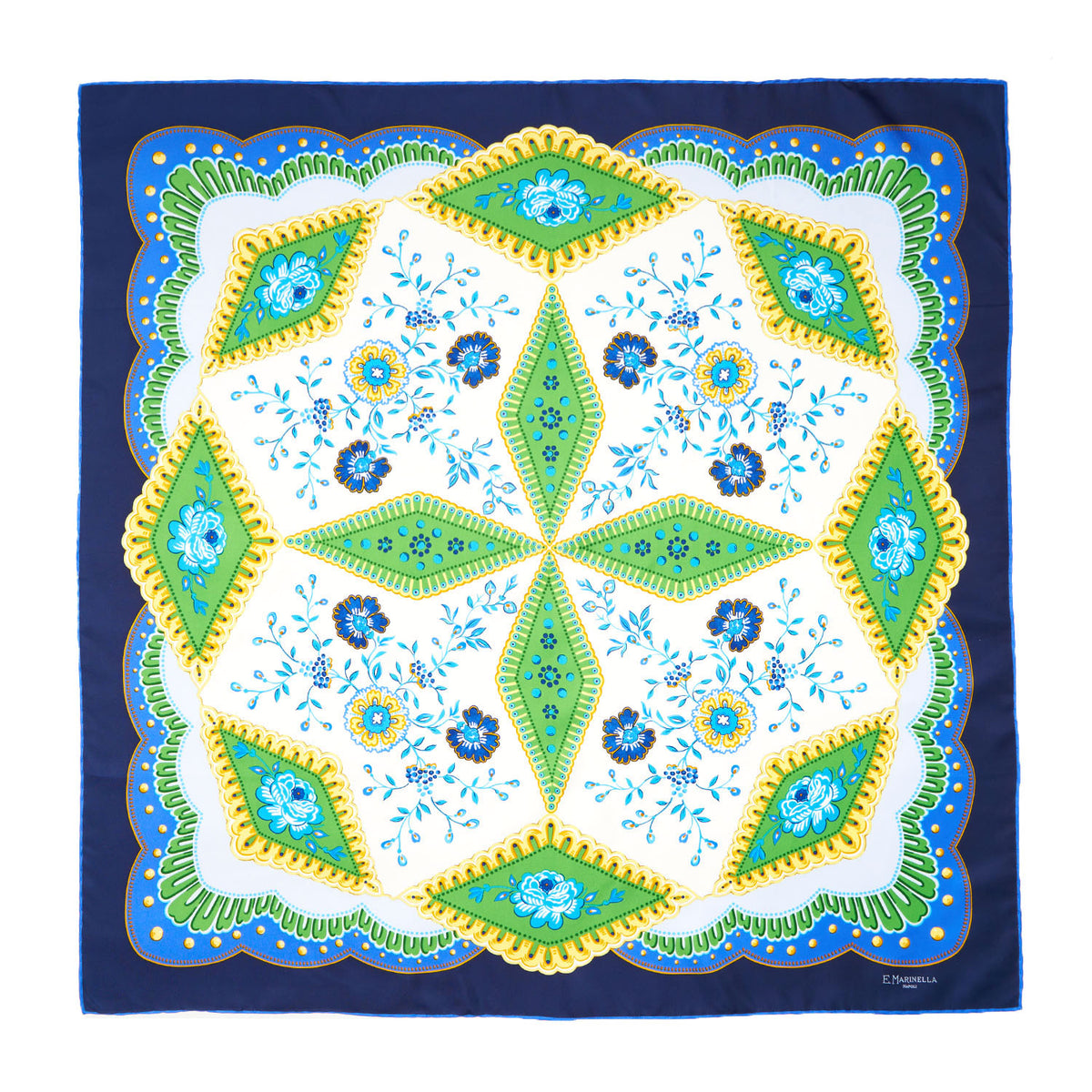 Foulard Carré Vintage Marinella Napoli En Soie 100% - Motif Batik Fleuri Multicolore, Occasion Bon état