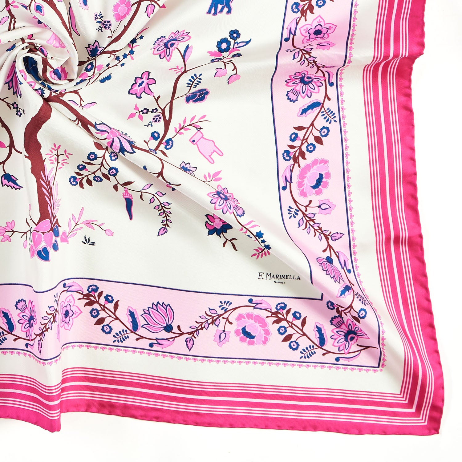 E. Marinella シルクスカーフ 90cm Fucsia Silk Scarf 90 - The Tree Of Life – E.Marinella