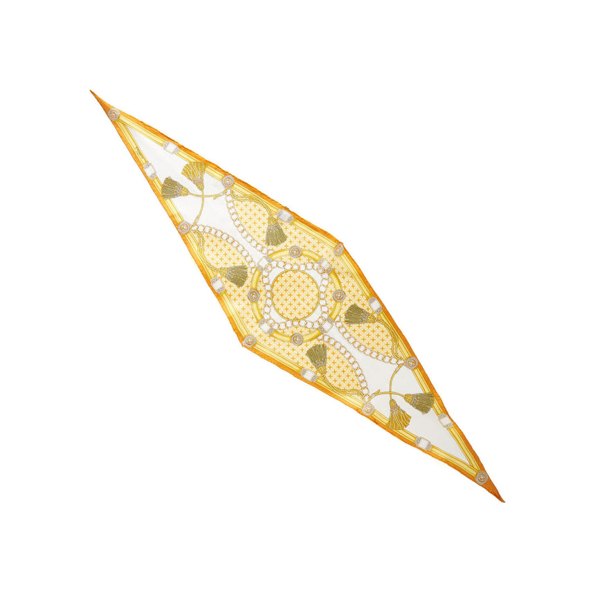 yellow_silk_diamond_shape_scarf_micropattern,_tassels_and_keys_side_tip_detail