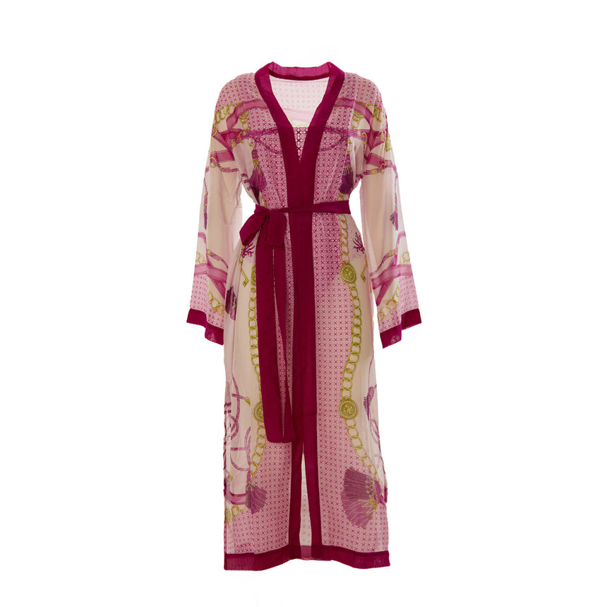 PINK COTTON AND SILK VOILE KIMONO COVER-UP