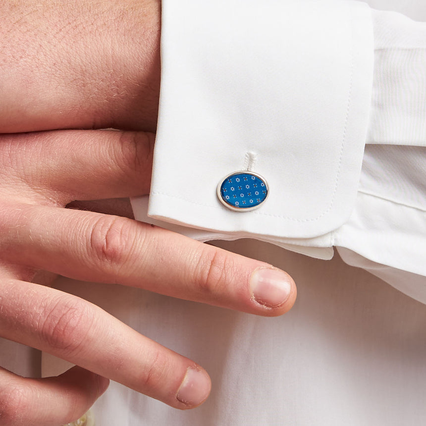 LIGHT BLUE SILVER CUFFLINKS