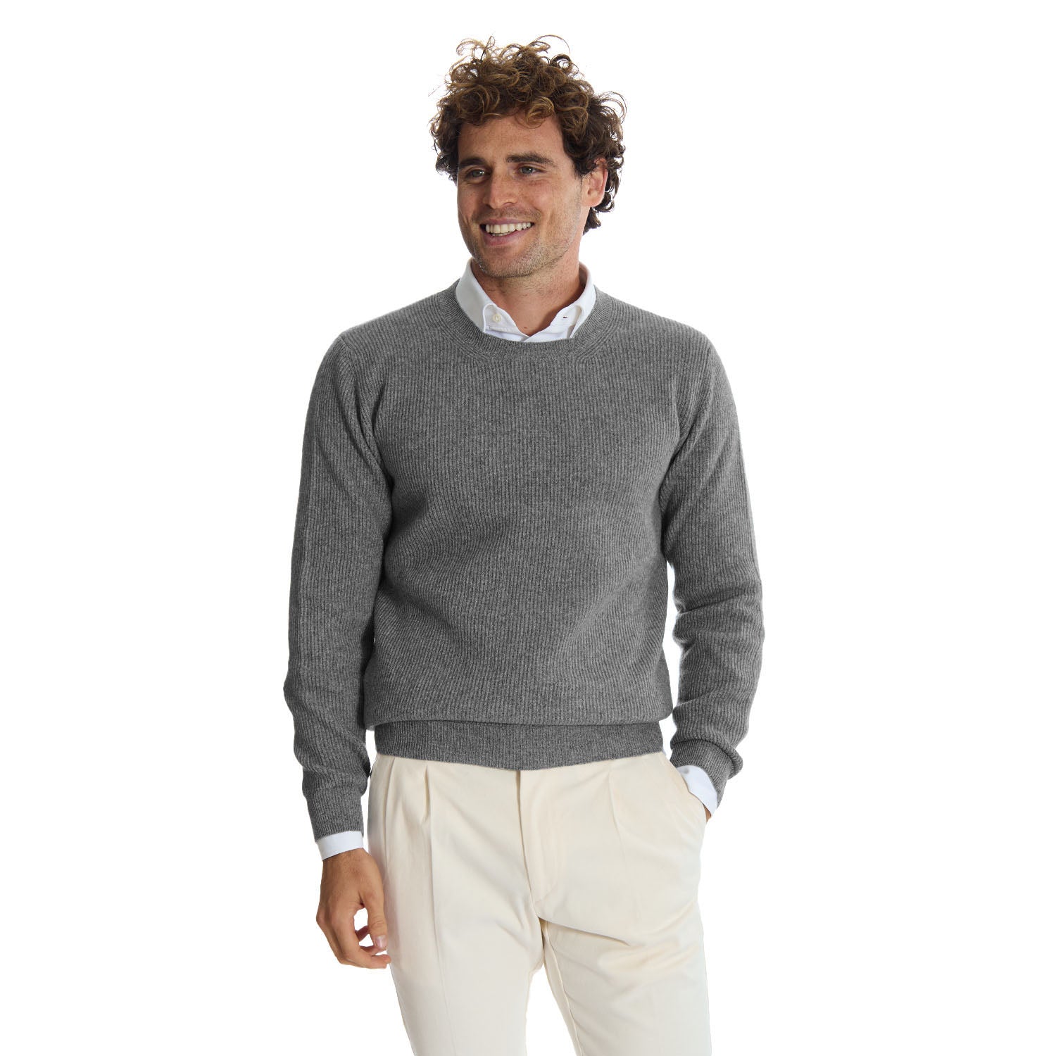 Grey Crewneck ribbed Sweater In Wool And Cashmere – E.Marinella