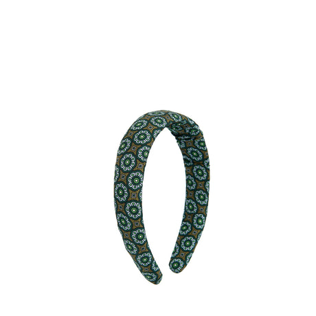 DARK GREEN PRINTED SILK HEADBAND
